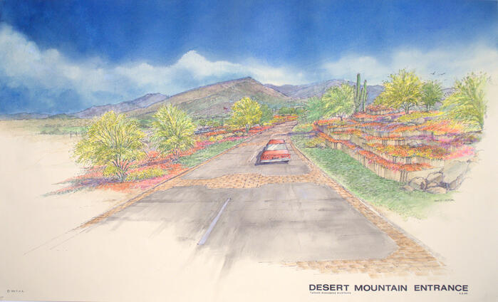 Perspective View of Entrance, Masterplan for Desert Mountain Estates