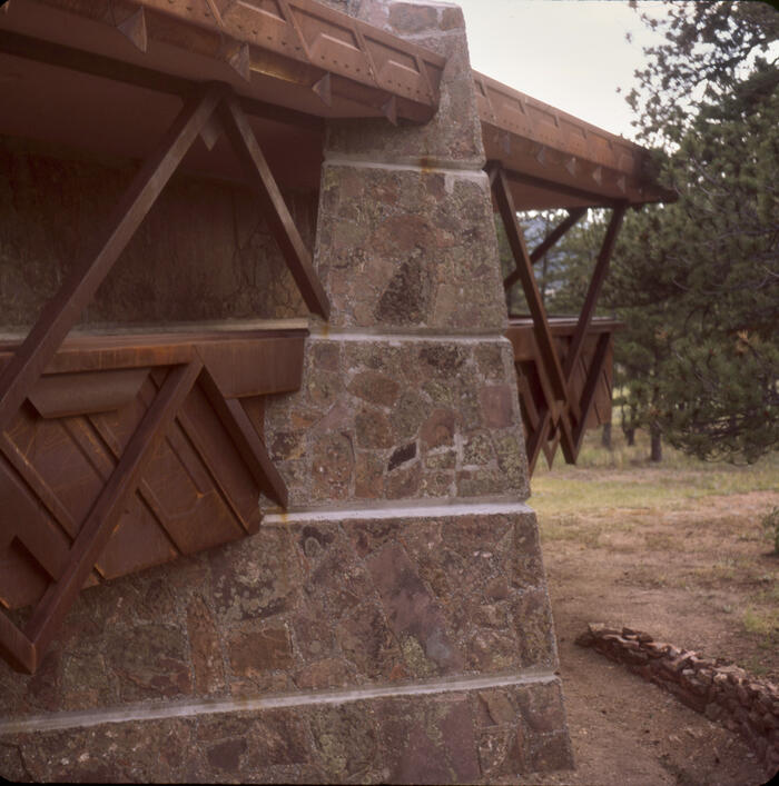 View of Pier and Decorative Detail, Administration Center for Rocky Mountain National Park