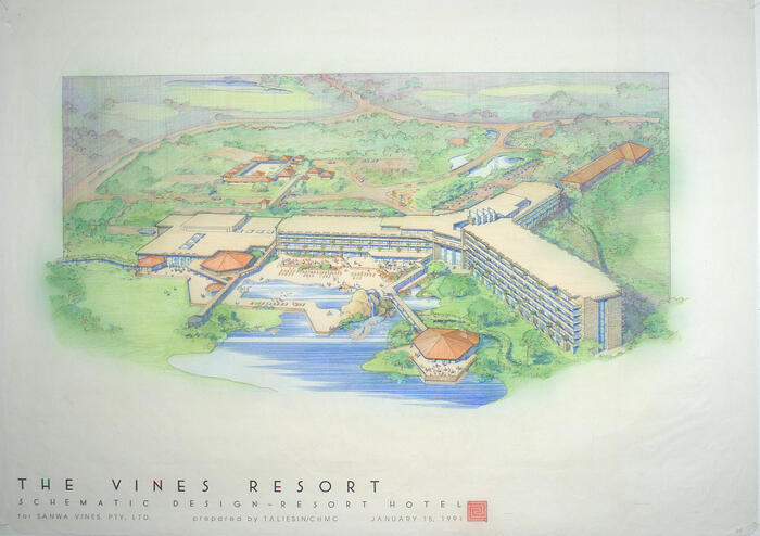 Drawing: Aerial Perspective View, Resort Masterplan for Sanwa Vines