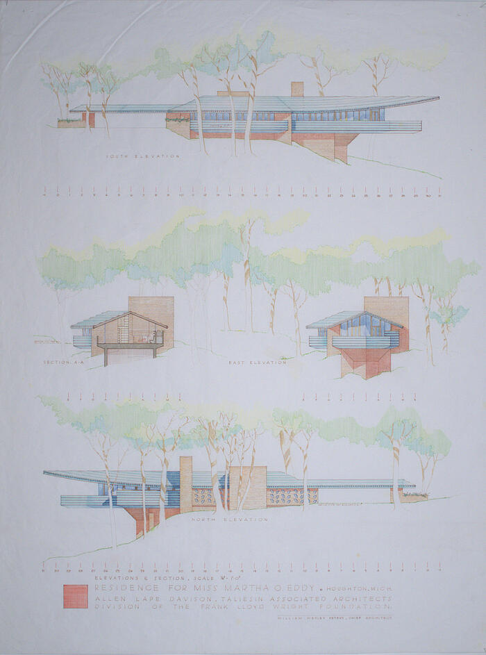 Elevations and Section, House for Miss Martha O. Eddy