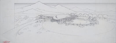 Drawing: Aerial Perspective View, Desert Garden House for Dr. Joseph Rorke