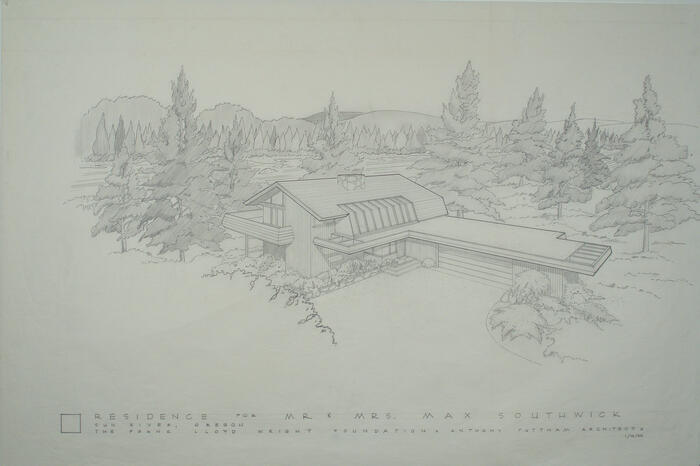 Drawing: Aerial Perspective View, House for Max Southwick