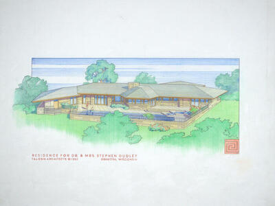 Drawing: Aerial Perspective View, House for Dr. and Mrs. Stephen Dudley at Walden Shores