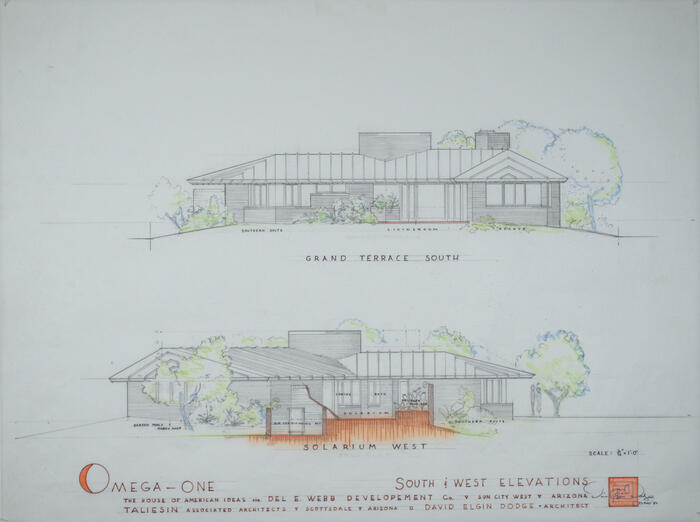 Drawing: South and West Elevations, Exhibition House of American Ideas for Del E. Webb Development Company