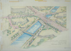 Drawing: Aerial Perspective View, Improvement Study for the Arizona Canal