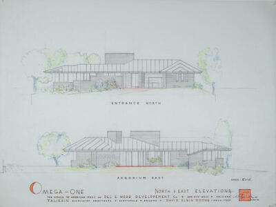 Drawing: North and East Elevations, Exhibition House of American Ideas for Del E. Webb Development Company