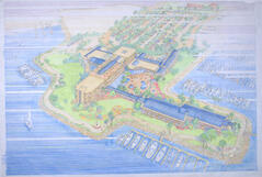 Drawing: Aerial Perspective View, Two Schemes for Harbortown Landing