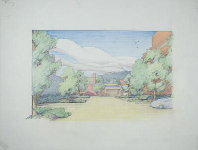 Drawing: View of Parking Lot, Masterplan for the City of Richland Center, Wisconsin
