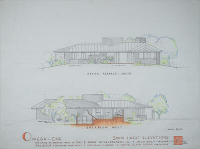 Drawing: South and West Elevations, Exhibition House of American Ideas for Del E. Webb Development Company