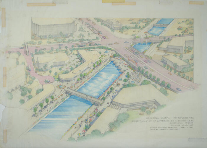 Drawing: Aerial Perspective View, Improvement Study for the Arizona Canal
