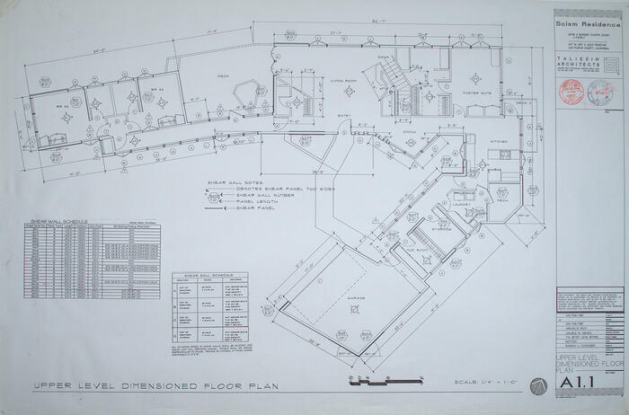 Drawing: Upper Level Dimensioned Floor Plan (Sheet A1.1), House for John and Bonnie Scism at Gold Mountain