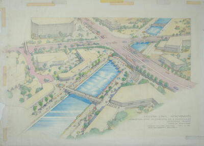 Drawing: Aerial Perspective View, Improvement Study for the Arizona Canal