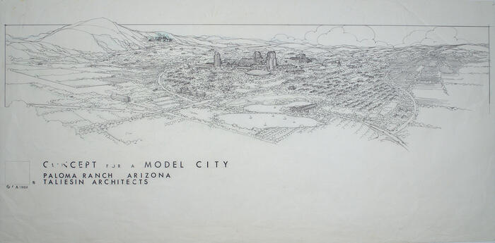 Perspective View (uncolored), Concept for a Model City at Paloma Ranch