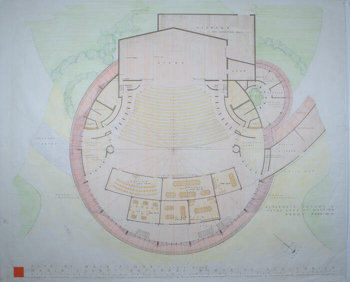 Drawing: Plan of Main Floor (alternate scheme), Marin County Veterans Memorial Auditorium, Marin County Civic Center