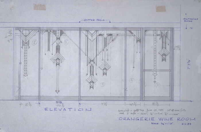 Drawing: Elevation for Orangerie Wine Room, Restoration for Arizona Biltmore Hotel