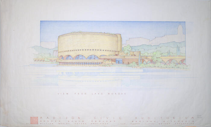 Drawing: Perspective View, Civic Auditorium for Monona Basin Project