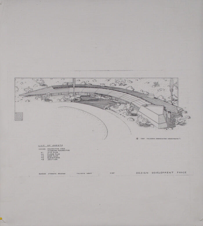 Drawing: Aerial Perspective View, Housing for Married Students at Taliesin West