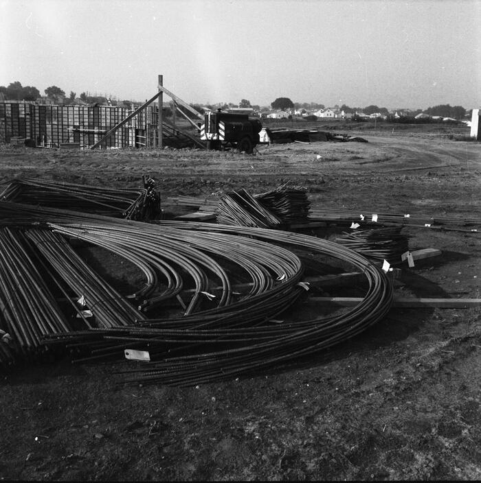 Construction View Showing Building Materials and Formwork for Concrete Walls, Annunciation Greek Orthodox Church