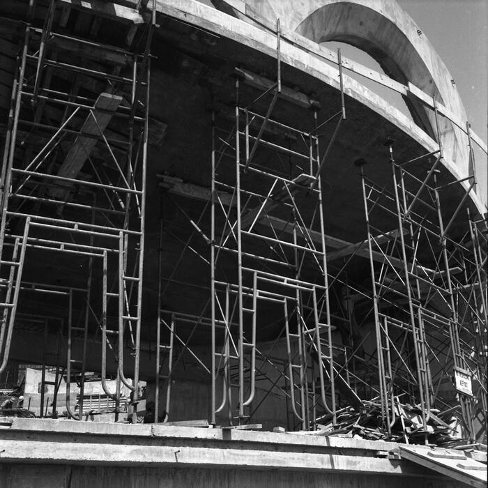 Construction View Showing Scaffolding for Exterior Sanctuary Wall, Annunciation Greek Orthodox Church