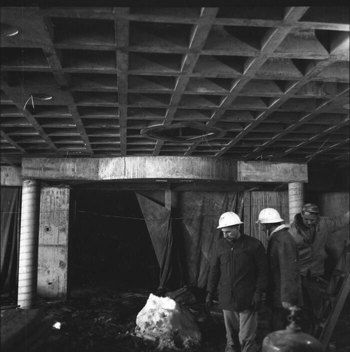 Construction View Showing Showing Interior Space With Workers, Annunciation Greek Orthodox Church