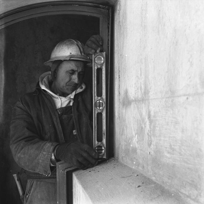 Construction View Showing Worker With Level, Annunciation Greek Orthodox Church