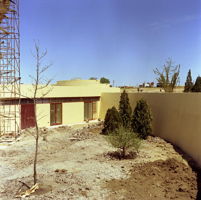 Construction View Showing Exterior of Building and Garden Wall, Annunciation Greek Orthodox Church