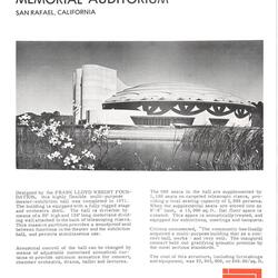 Fact Sheet, Veterans Memorial Auditorium for Marin County Civic Center [San Raphael, California] (undated)