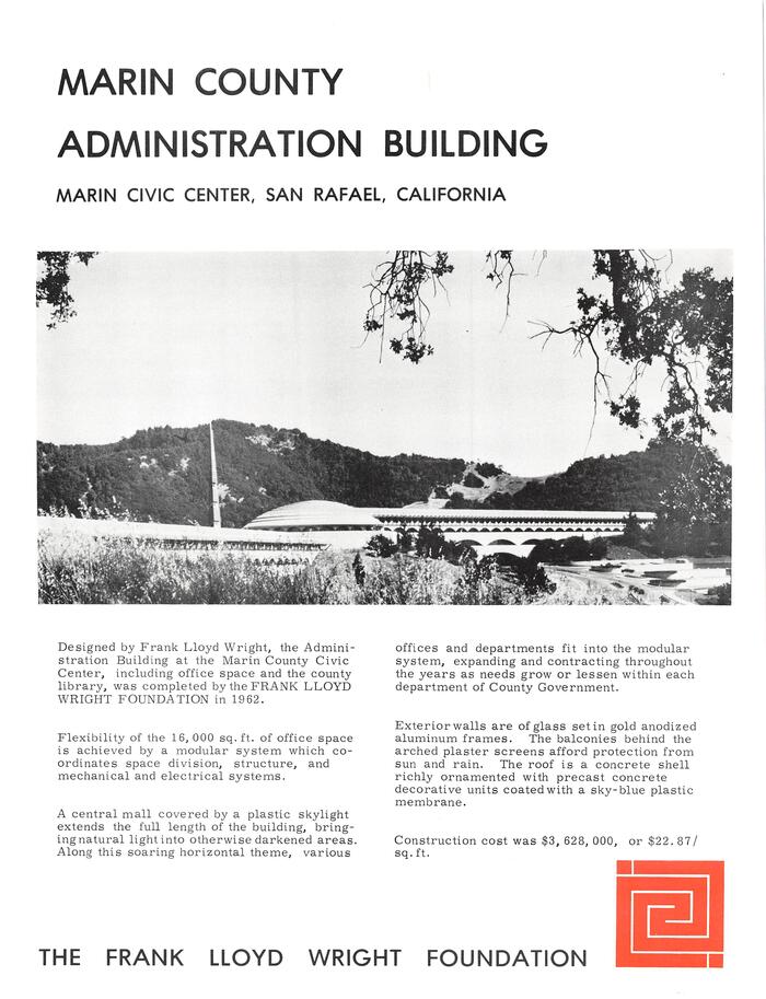 Fact Sheet, Administration Building for Marin County Civic Center (undated)