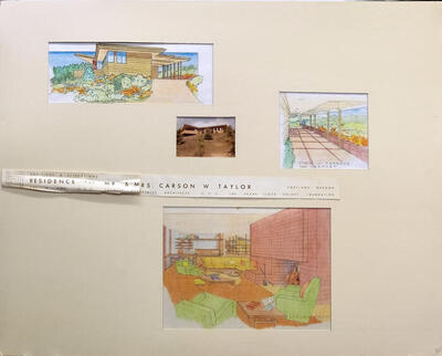 Presentation Board: Drawings and a Photograph, House Addition for Mr. and Mrs. Carson W. Taylor (1980)