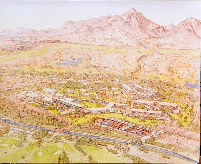 Drawing: Aerial Perspective View, Masterplan 2 for the Arizona Biltmore Hotel (undated)