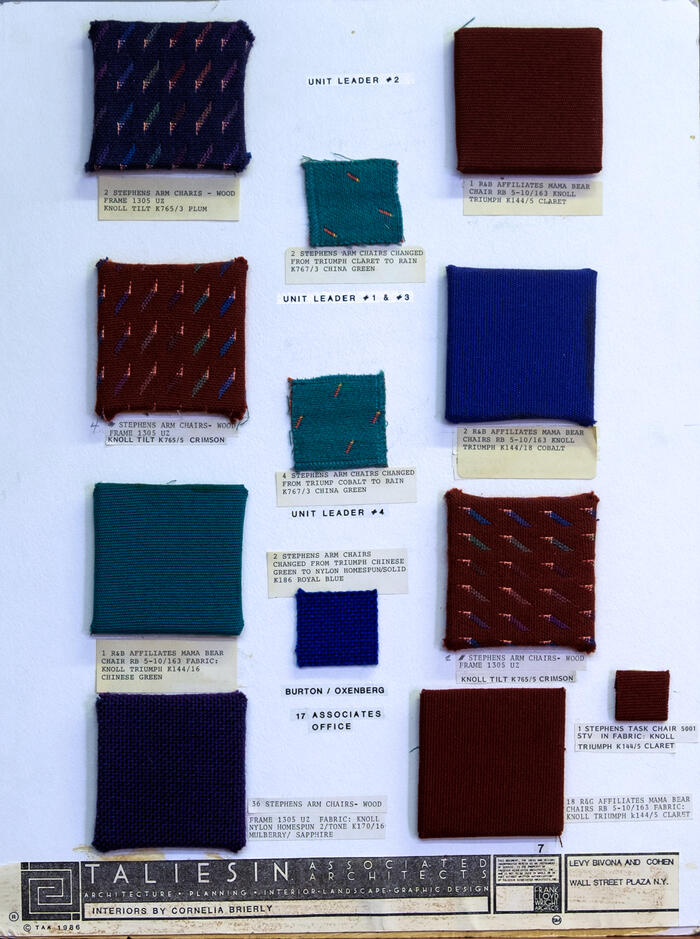 Materials Presentation Board, Offices for Levy, Bivona and Cohen (1986)