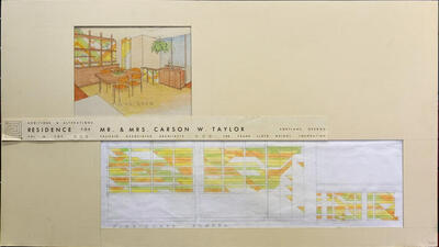 Presentation Board: Perspective View of Dining Room and Design for Plexiglass Screen, House Addition for Mr. and Mrs. Carson W. Taylor (1980)