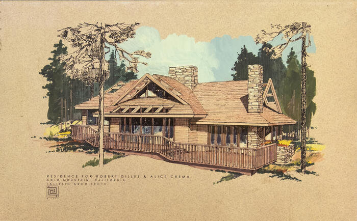 Drawing: Exterior Perspective View, House for Robert Gilles and Alice Crema at Gold Mountain (1997) 