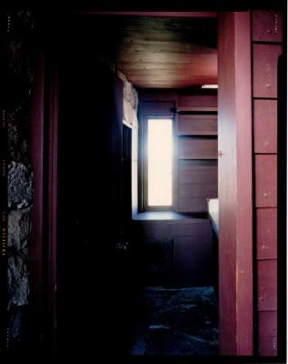 Interior View Showing Doorway, Window, and Shelving, Retreat for Eleanor Oboler ("Eleanor's Retreat")