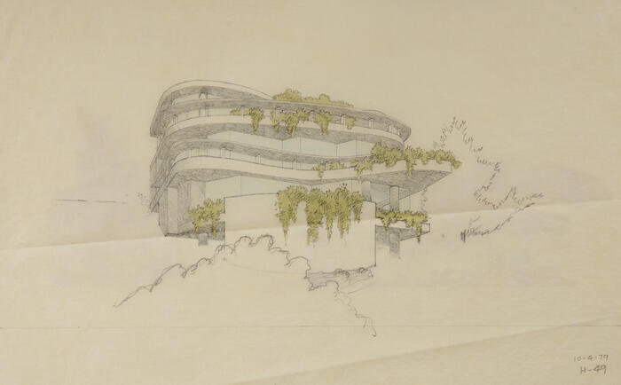Perspective View, House for Kenn and Lydia Himes, scheme 2, project (1979)