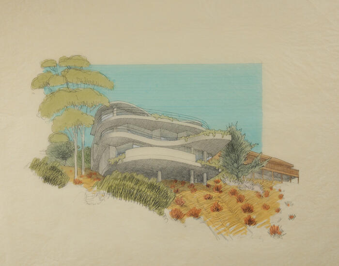 Perspective View Looking Uphill, House for Kenn and Lydia Himes, scheme 2, project (1979)