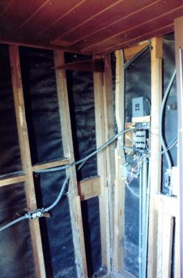 View Showing Wall Framing and Electrical Installation, Retreat for Eleanor Oboler ("Eleanor's Retreat")