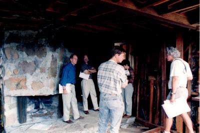 View Looking Toward Fireplace With Group of People, Retreat for Eleanor Oboler ("Eleanor's Retreat")