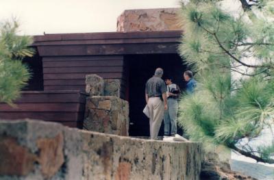 View Looking Toward Entrance with Group of People, Retreat for Eleanor Oboler ("Eleanor's Retreat") 