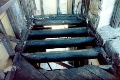 View of Burned Floor Joists,  Retreat for Eleanor Oboler ("Eleanor's Retreat")