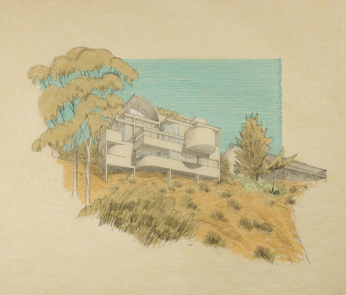 Perspective View Looking Uphill, House for Kenn and Lydia Himes, scheme 1, project (1979)