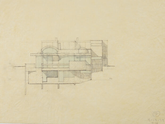 Elevation, House for Kenn and Lydia Himes, scheme 1, project (1979)