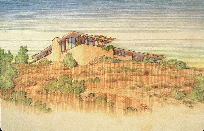 Perspective View, House for Great Western Cities, Inc. [View from Golf Course]  (1977)