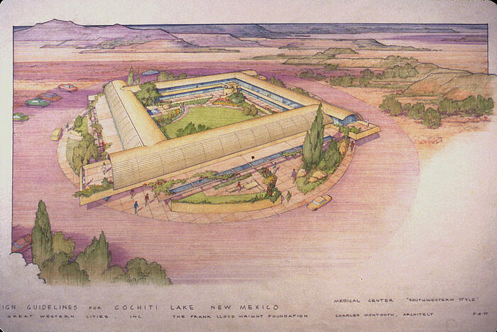 Presentation Drawing: Aerial Perspective View, Medical Center for Great Western Cities, Inc.