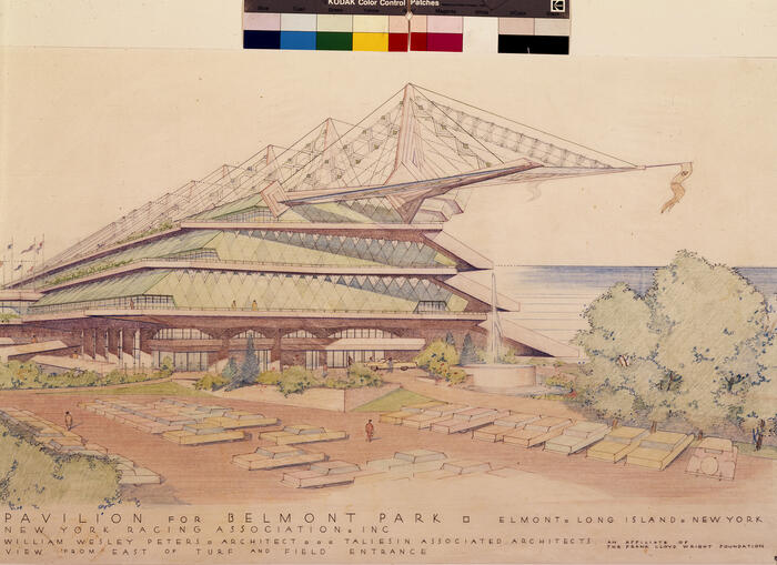 Drawing: View From East of Turf and Field Entrance, Pavilion for Belmont Park Racetrack