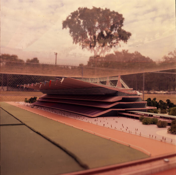 Turf Side Perspective View of Model, Pavilion for Belmont Park Racetrack