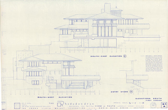 Southwest and Southeast Elevations: House for Firoz J. Mehta ("Rhododendron") (1980)