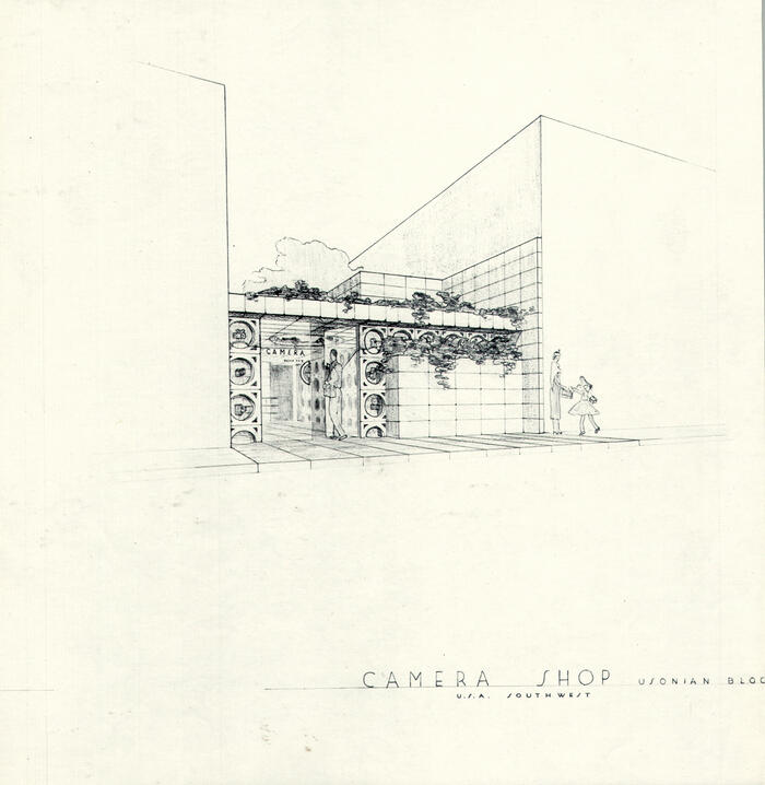 Perspective View of Front, Camera Shop: Box Project for Frank Lloyd Wright 