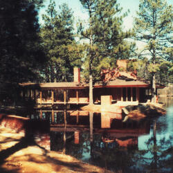 Exterior View of Island Cottage, looking north: House and Estate Buildings for Diana Dodge ("Ponds and Pines") [Pinehurst, North Carolina] (1973)