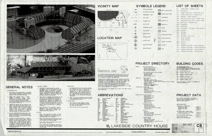 Bid Set Cover Sheet, House for William V. and Carolyn Glastris 1 [Detroit Lakes, Minnesota] (1994)